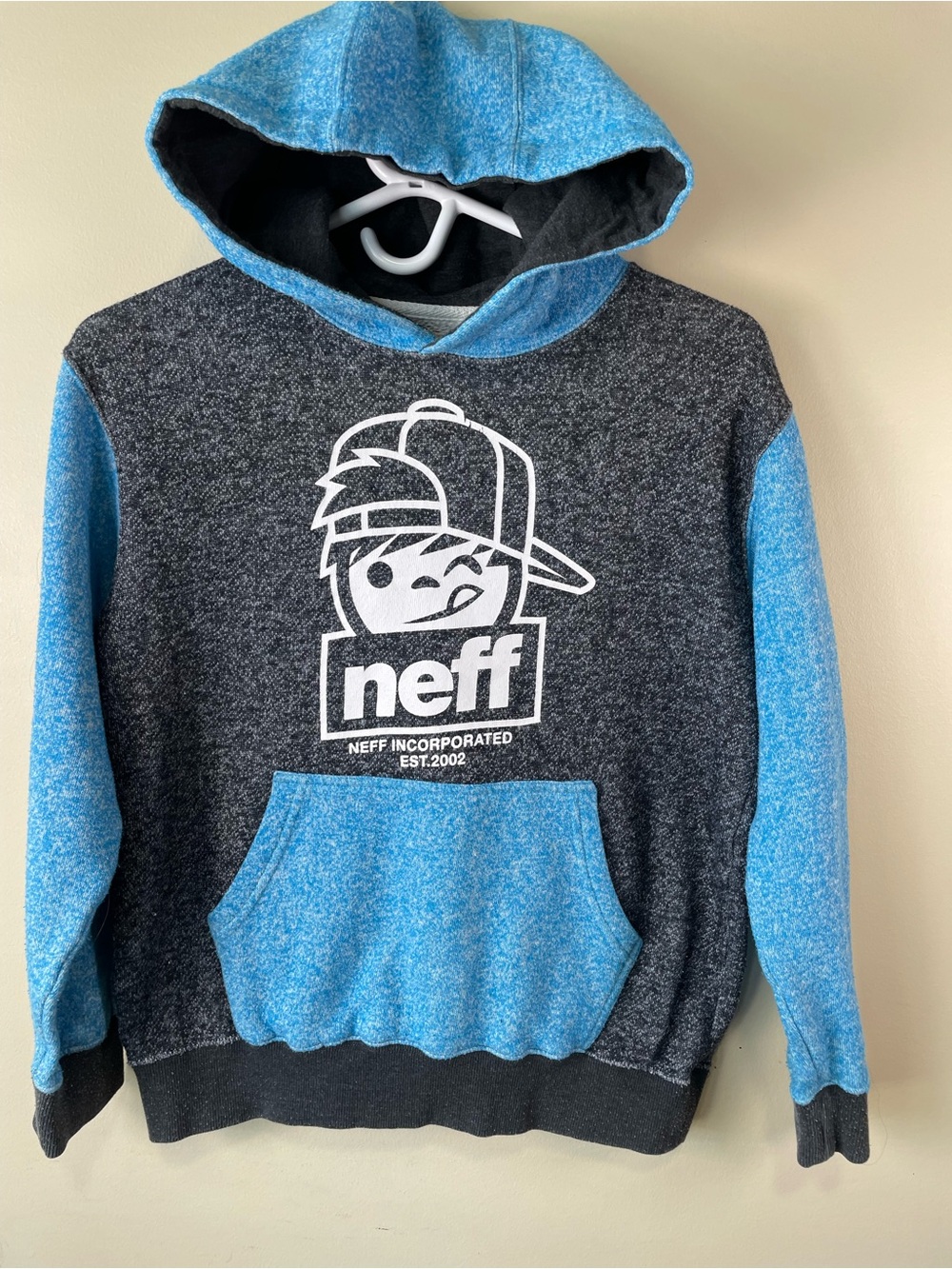 Neff Youth Two-Tone Crewneck Hoodie in Blue and Charcoal